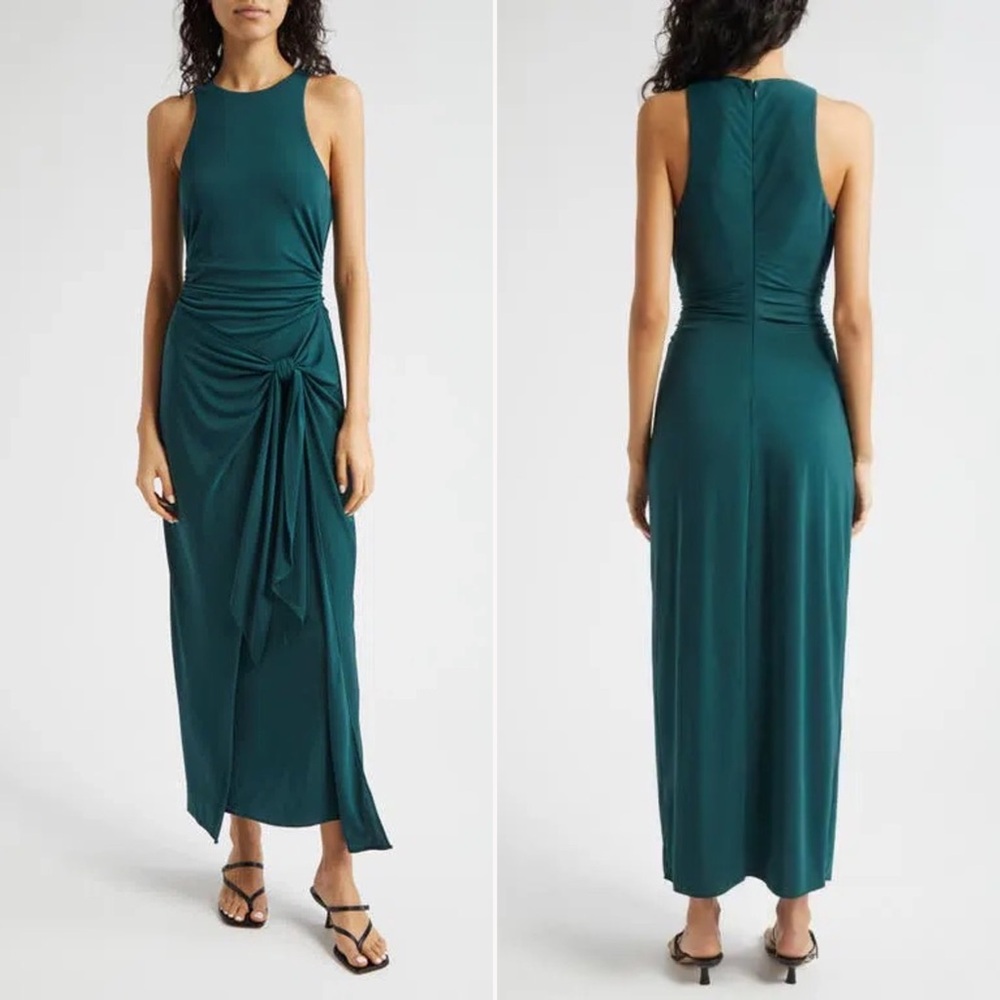 Cinq A Sept Andie Tie Side Midi Dress in Green Onyx Sz 6 NWT